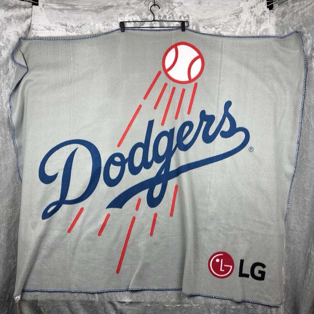 Los Angeles Dodgers Fleece Throw Blanket Gray w/ Blue Trim 51" x 62" LG Logo